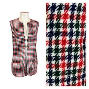 1960s Mod Groovy Houndstooth Open Front Tunic Vest / Women’s Large *